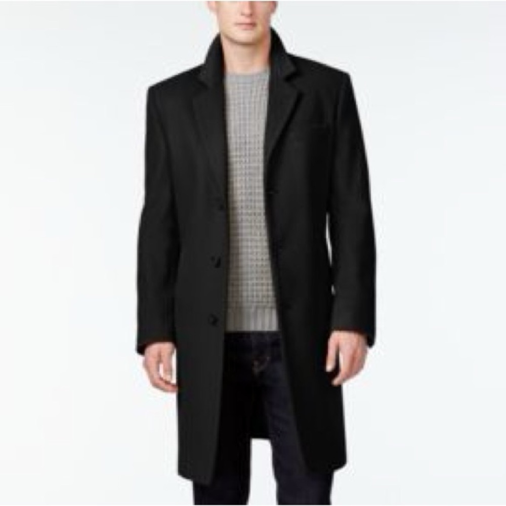 Michael Kors Men’s size 40R Black Madison Wool Blend Modern-Fit Overcoat
